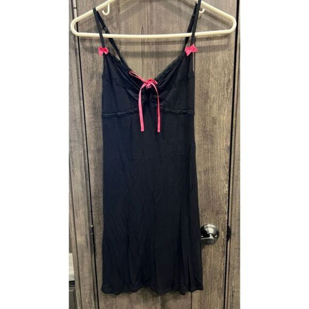 Betsy Johnson Intimates Black Lace‎ Pink Detail Babydoll Negligee Teddy Small
